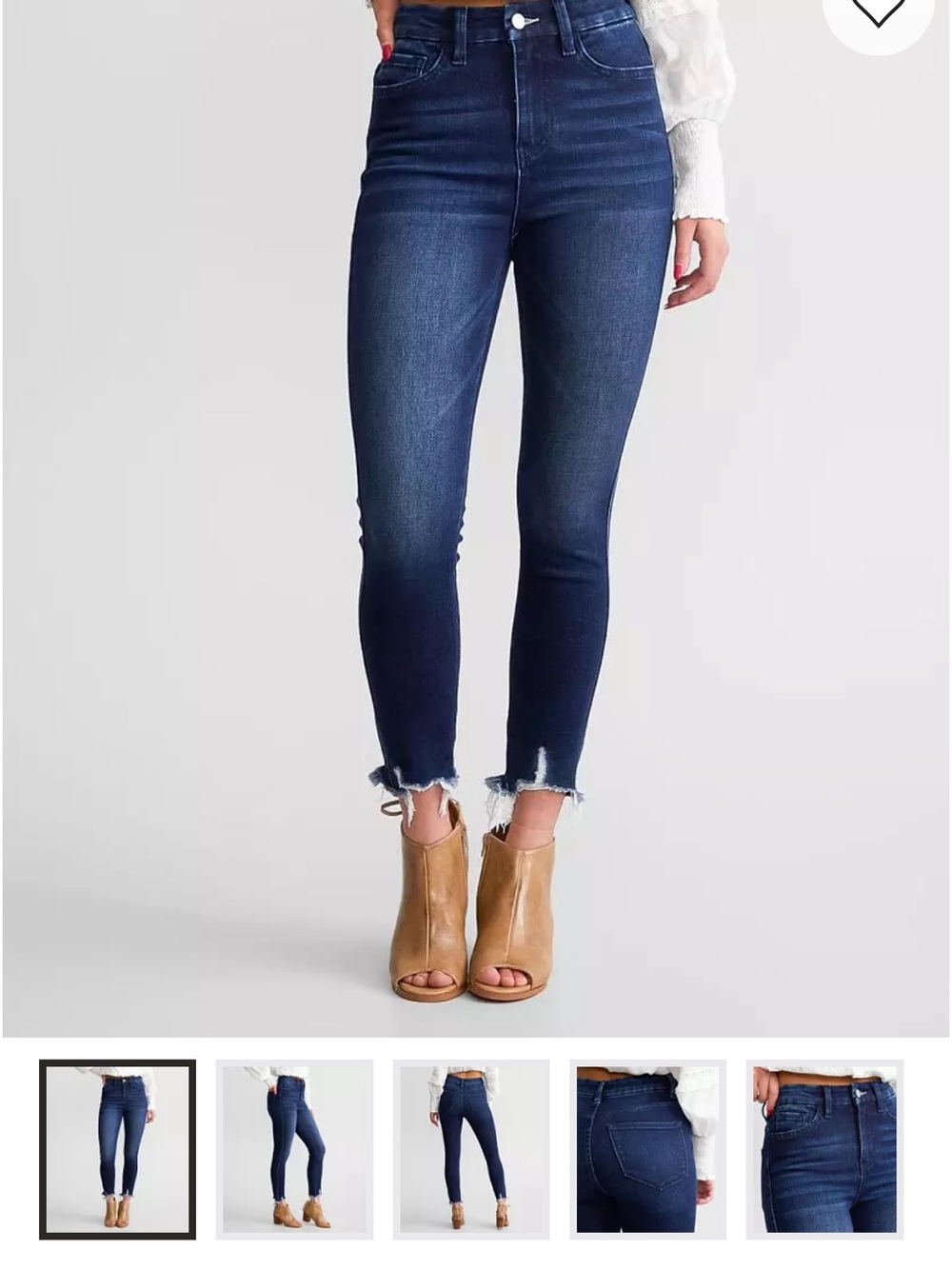High-Rise Dark Blue Skinny Jeans with Frayed Hem